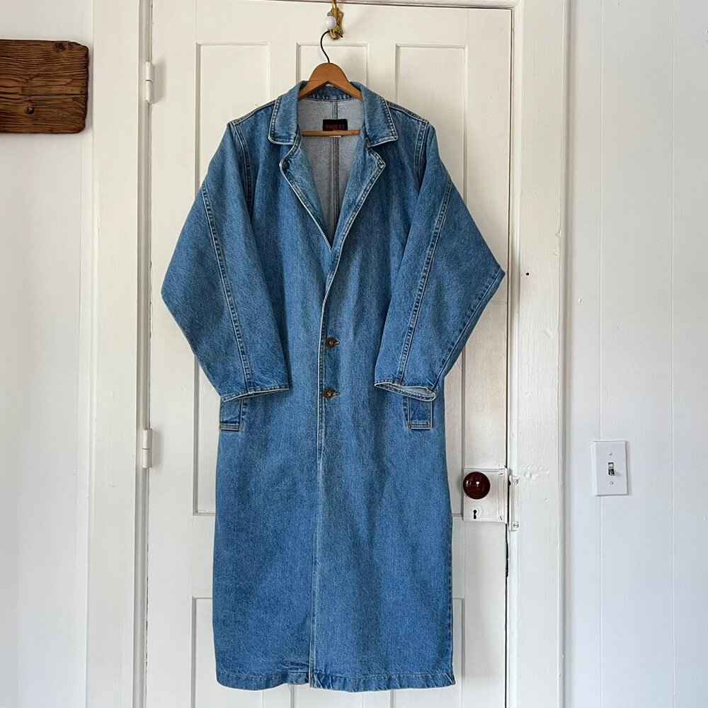 Vintage Sunbelt Long Denim Jean Jacket Duster Coat One Size Excellent Oversized